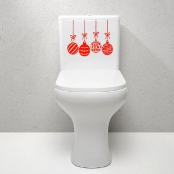 Christmas Red Ornament set Vinyl toilet decal:Holiday decor|Christmas Home Decor - Picture 1 of 4